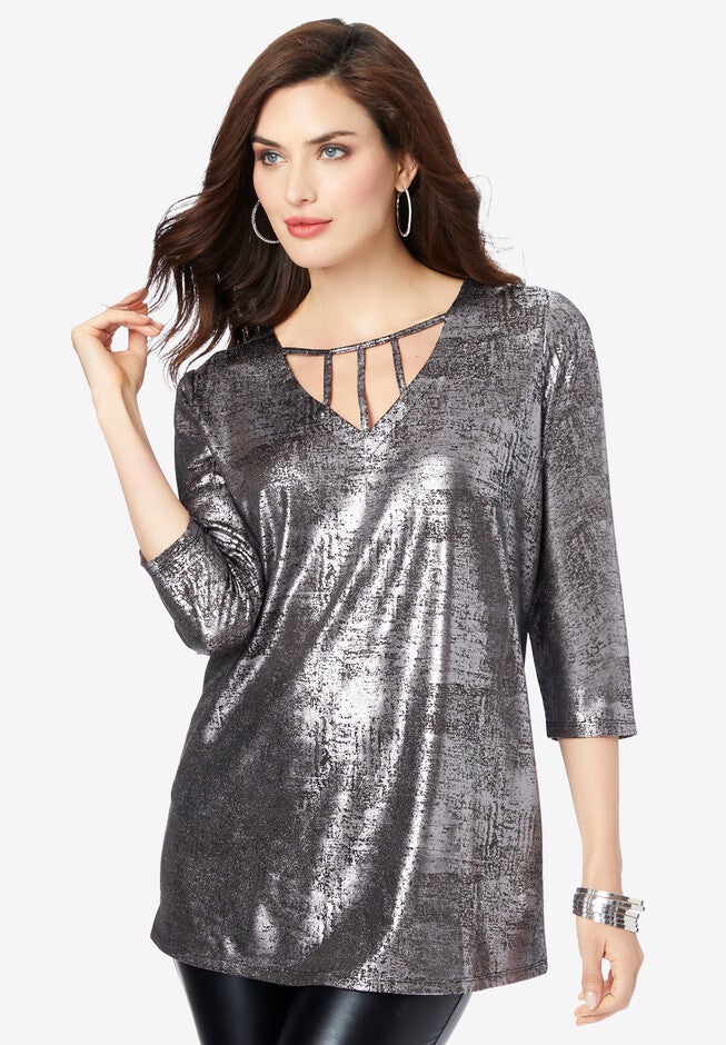 Strappy Metallic Top, GUNMETAL, hi-res image number null