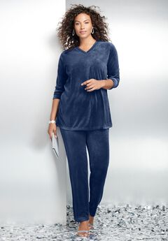 Plus Size Two-Piece V-Neck Velour Set