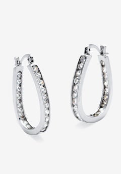 Silver Tone Inside Out Channel Set Hoop Earrings