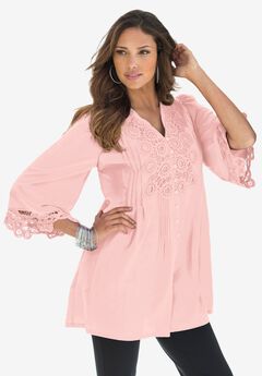 Plus Size Juliet Lace Trim Button-Down Shirt