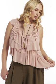 Asymmetric Ruffle Mesh Top