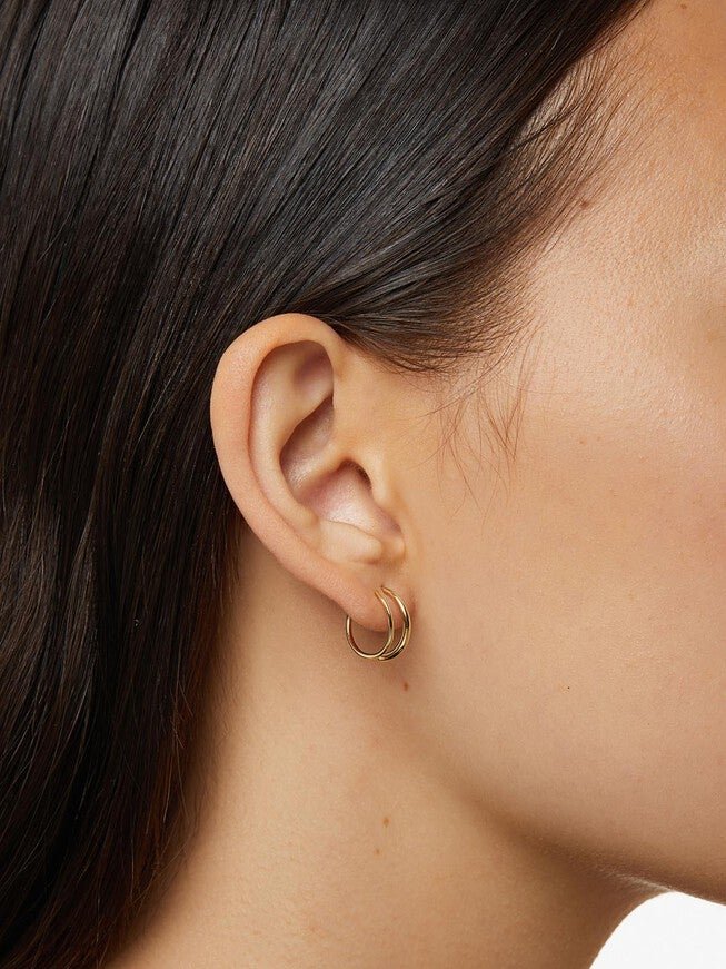 Harley Double Hoop Earrings, GOLD, alternate image number 2