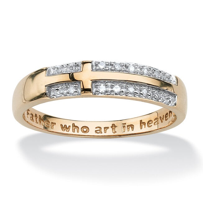 Diamond Accent 10k Yellow Gold Lord's Prayer Cross Ring, WHITE, hi-res image number 0