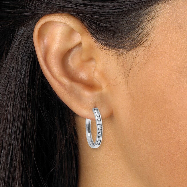 .11 TCW Diamond Sterling Silver Hoop Earrings (8/10 inch), WHITE, alternate image number null