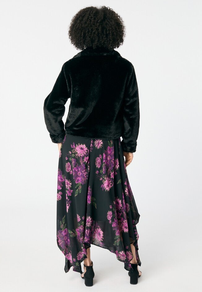 Faux Fur Cropped Shrug Jacket, BLACK, on-hover image number null