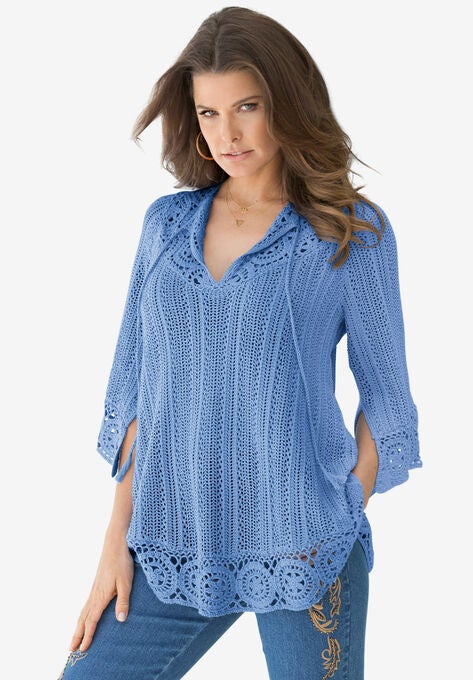 Lily Crochet Trim Sweater, FRENCH BLUE, hi-res image number null