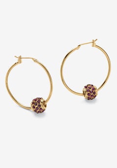 Goldtone Charm Hoop Earrings (32mm) Round Simulated Birthstone