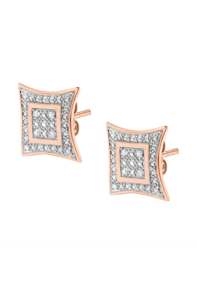 Rose Gold Plated Sterling Silver Diamond Accented 4Stone Four Pointed Star Shaped Halostyle Stud Earrings, , alternate image number null
