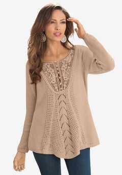 Lace Yoke Pullover Sweater