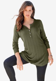 Plus Size Drop Needle Henley Lightweight Sweater Knit