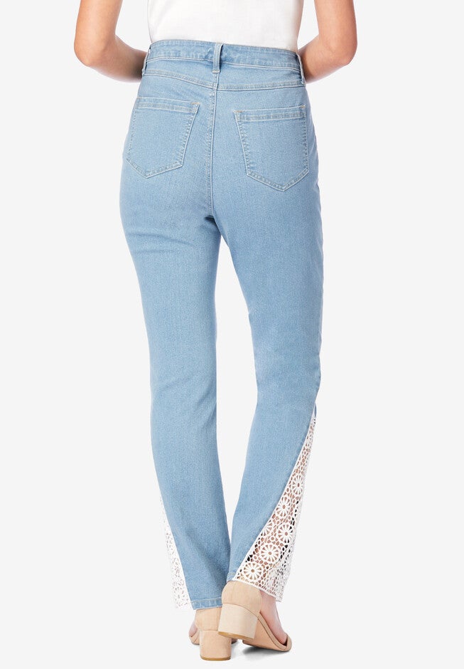 Invisible Stretch® Contour Lace-Applique Bootcut Jean, , on-hover image number null