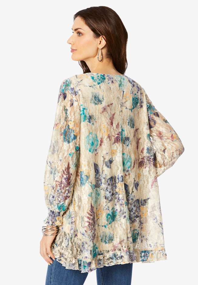 Hi-Low Printed Lace Tunic, , on-hover image number null