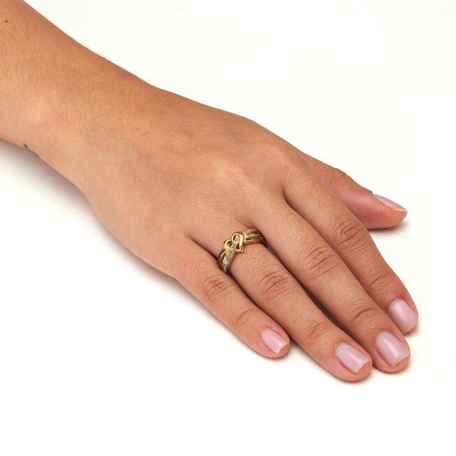 Round Diamond Crossover Heart Promise Gold-Plated Sterling Silver Ring, WHITE, alternate image number null