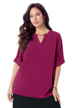 Ultrasmooth® Fabric V Neck Tee with Chain Detail