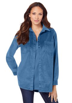 Extended Plus Size Corduroy Button-Front Shirt