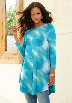 Plus Size Boatneck Swing Ultra Drape Tunic Top