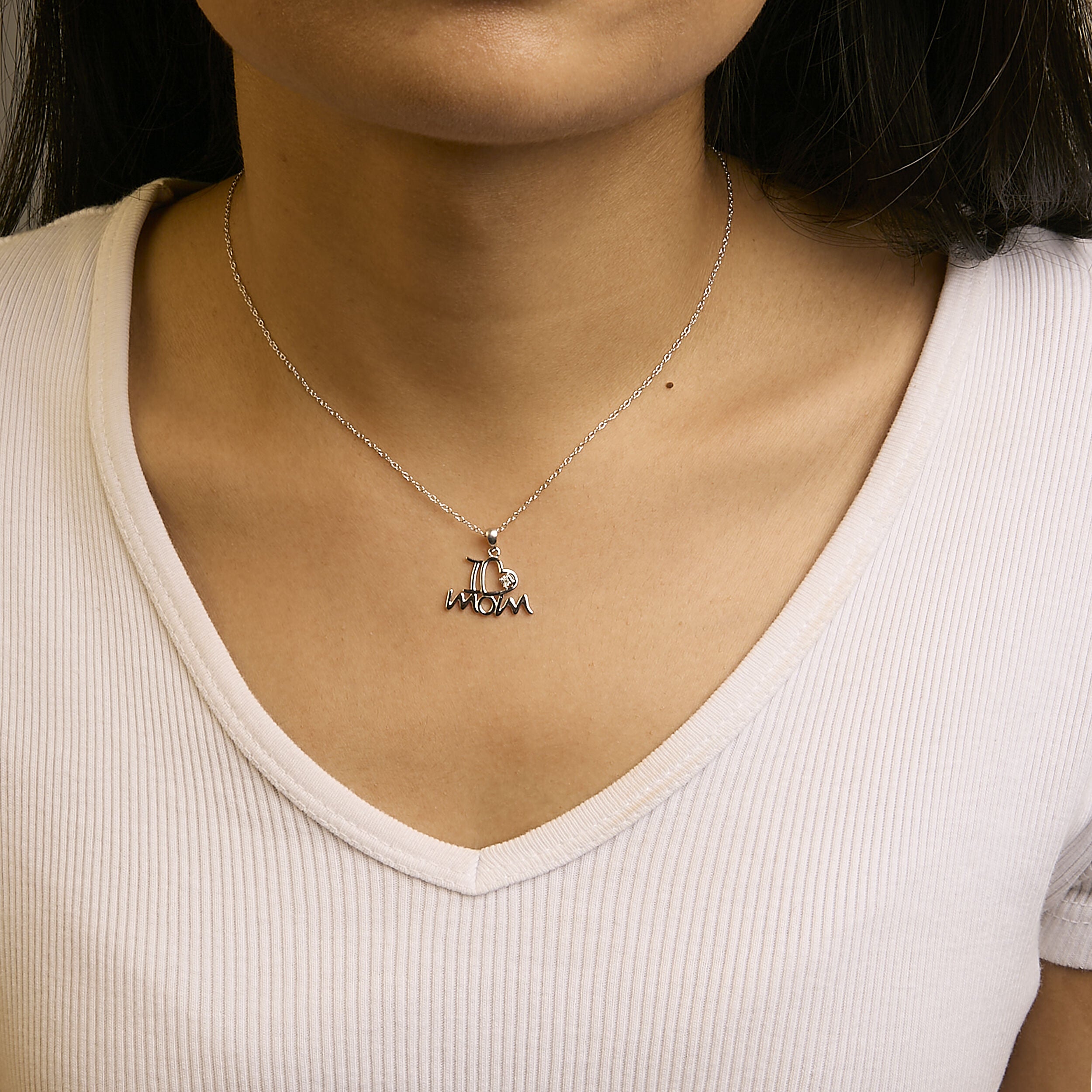 Silver Diamond Accent "I Love Mom" Heart Pendant Necklace, WHITE, alternate image number 3
