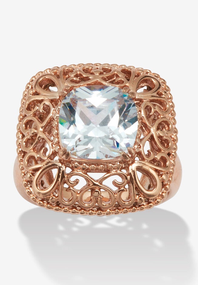 2.65 Cw Cushion Cut Cubic Zirconia Rose Ion Plated Bezel Statement Ring, SILVER, hi-res image number 0