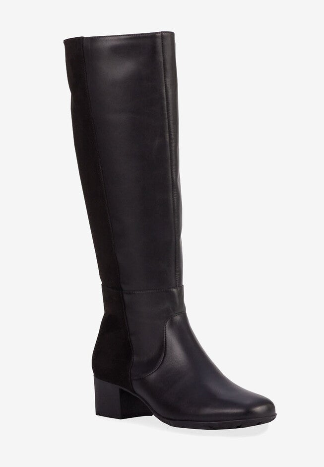 Mix Wide Wide Calf Boot, BLACK LEATHER SUEDE, hi-res image number 0