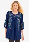 Boho Floral Tunic, EVENING BLUE BOHO FLORAL, hi-res image number null