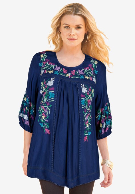 Boho Floral Tunic, EVENING BLUE BOHO FLORAL, hi-res image number null