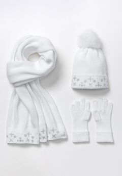 3 Piece Embellished Hat, Scarf And Gloves Set