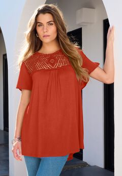 Lace Yoke Pleated Tunic