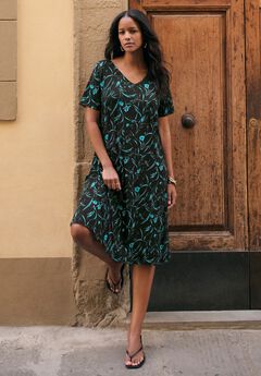 Plus Size Stretch Knit Pocket Swing Dress