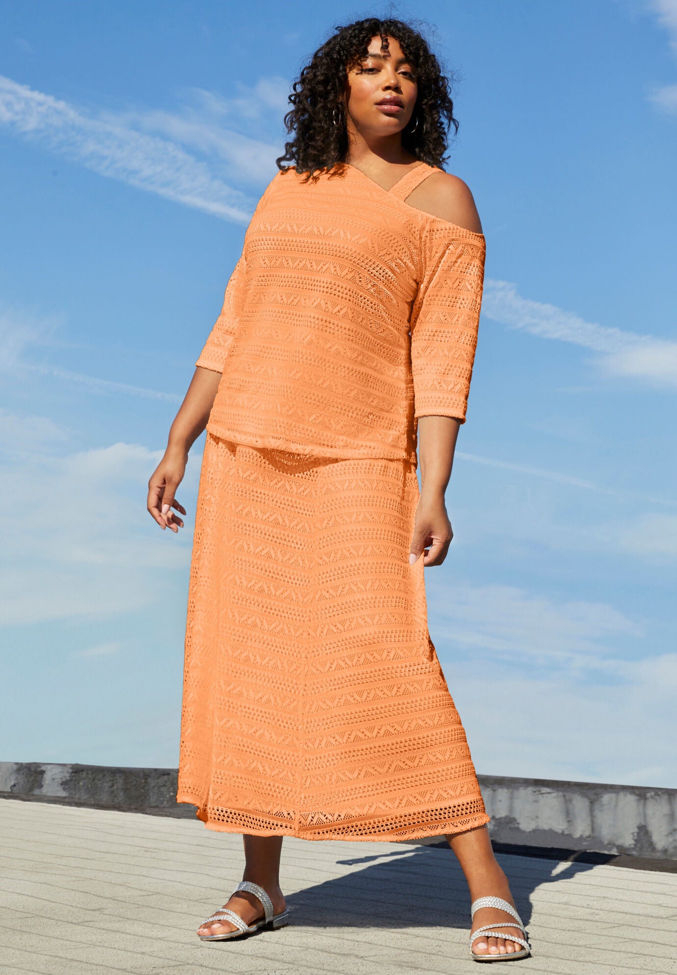 Fashionable Cold Shoulder Lace Top, 4481017 Roaman's