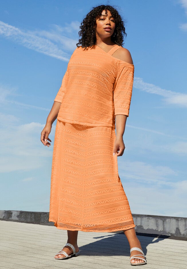 Fashionable Cold Shoulder Lace Top, 4481017 Roaman's