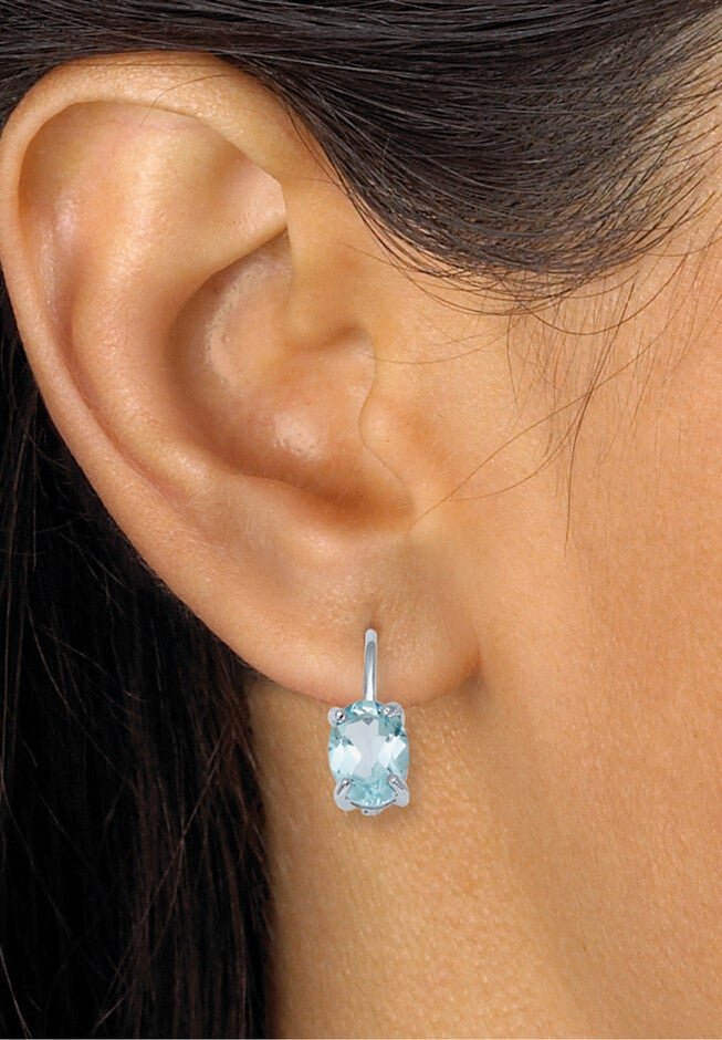 3.20 Tcw Oval Cut Genuine Blue Topaz Sterling Silver Earrings, , alternate image number 2