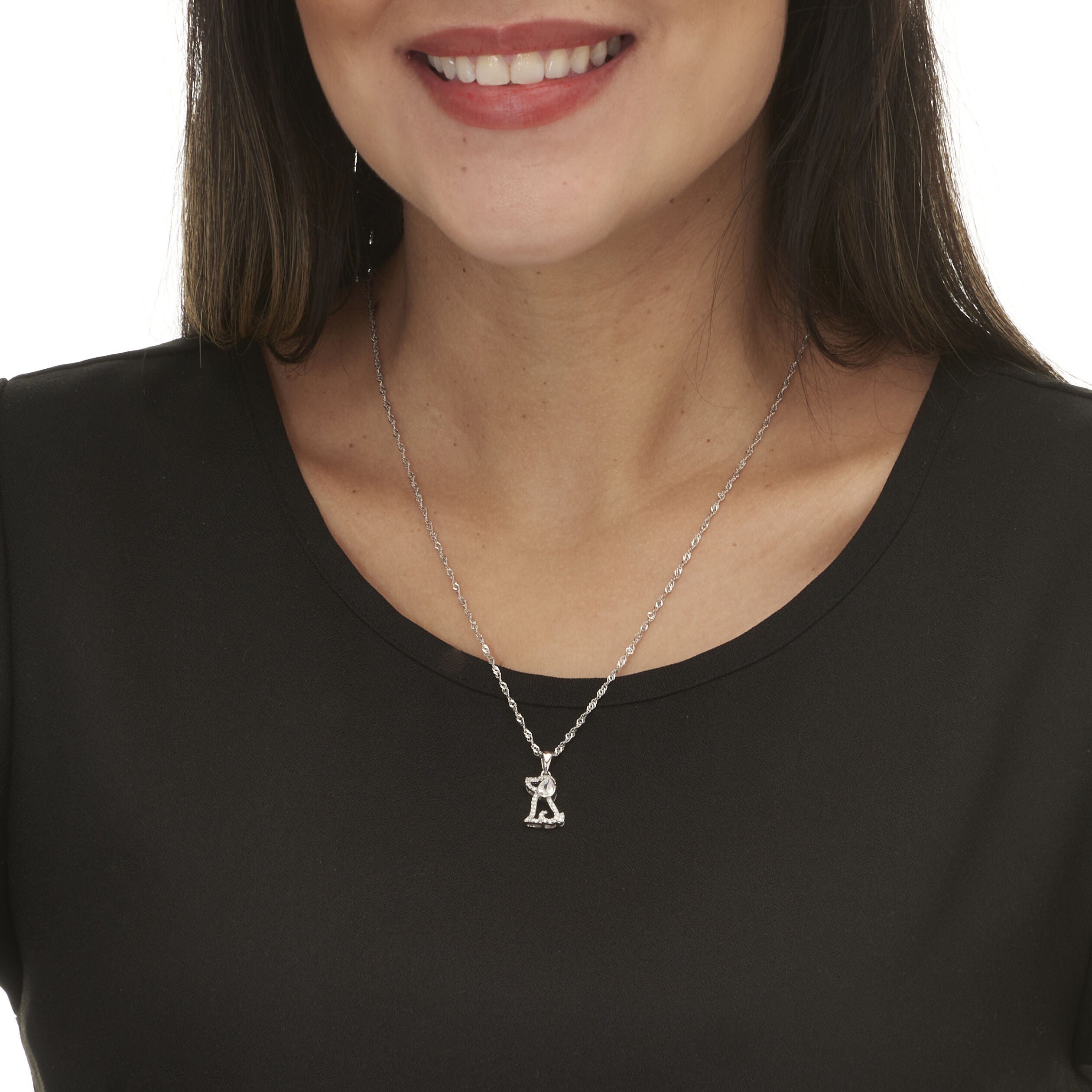 .56 TCW Pear Cut CZ Silvertone Dog Pendant Necklace 18 to 20-inch, WHITE, alternate image number 2