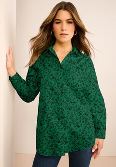 Plus Size Kate Long Sleeve Easy Cotton-Blend Button-Front Shirt
