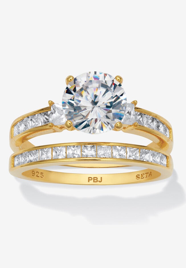 3.34 Tcw Round Cubic Zirconia 14K Gold-Plated Sterling Silver Bridal Ring Set, GOLD, hi-res image number 0