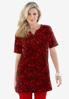 Print Notch Neck Soft Knit Tunic