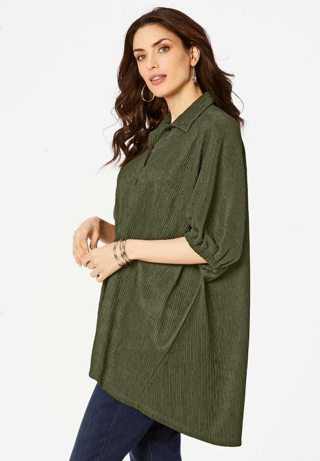 Button-Down Textured Knit Tunic., , alternate image number null