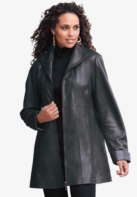 A-Line Leather Jacket, BLACK, hi-res image number null