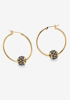 Goldtone Charm Hoop Earrings (32mm) Round Simulated Birthstone