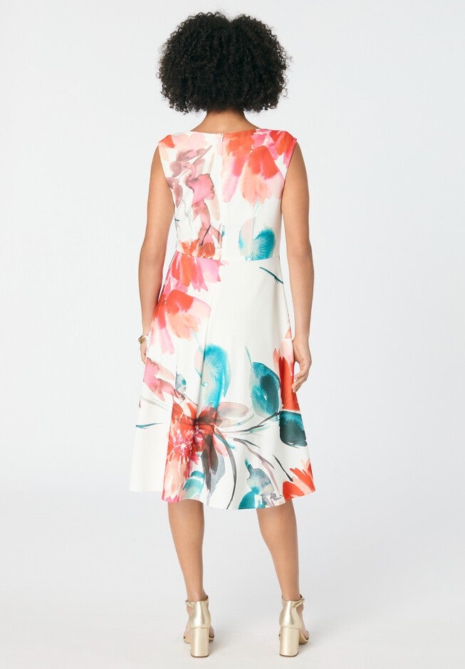 Fit-and-Flare Tank Dress, CORAL WHITE, on-hover image number null