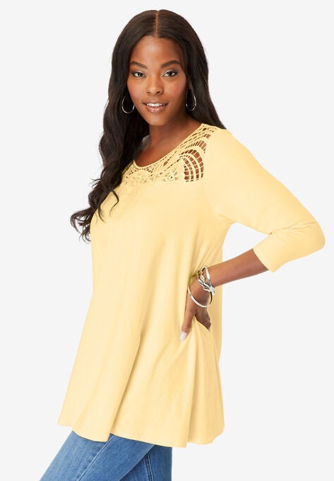 Lace-Embellished Swing Ultra Femme Top, , alternate image number null