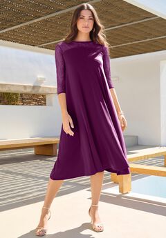 Plus Size 3/4 Sleeve Allover Lace Swing Dress
