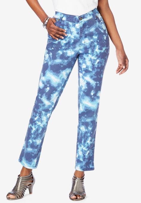 Straight-Leg Jean with Invisible Stretch by Denim 24/7, NAVY ACID TIE DYE, hi-res image number null