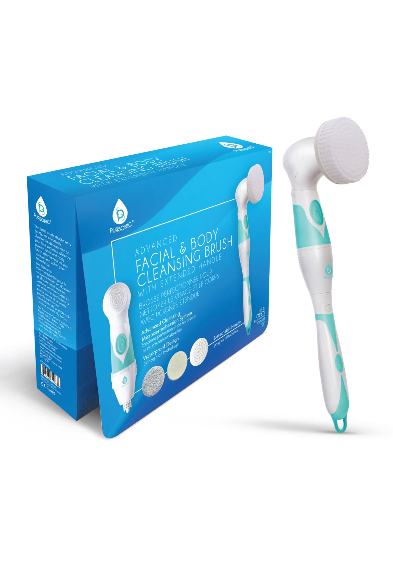 Waterproof Facial & Body Cleansing Brush With Extended Handle, O, hi-res image number 0