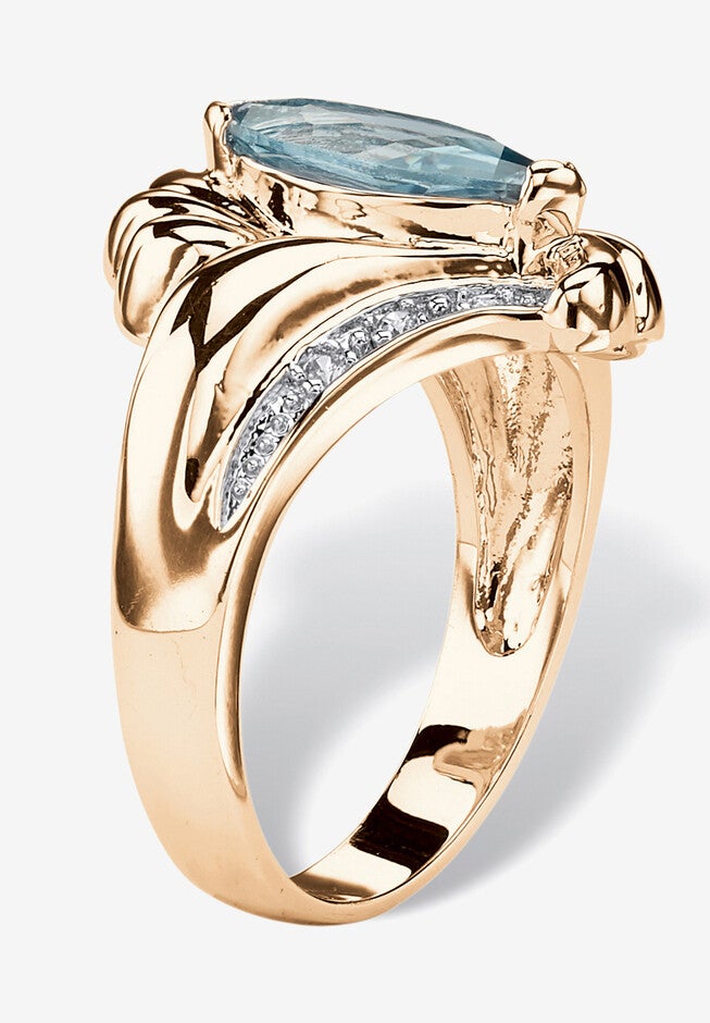 2.05 Tcw Marquise-Cut Aqua Cubic Zirconia Gold-Plated Bypass Cocktail Ring, , on-hover image number 1