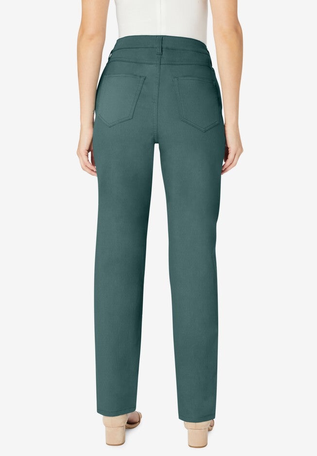 Invisible Stretch® Contour Paisley-Embroidered Straight-Leg Jean., , on-hover image number 1