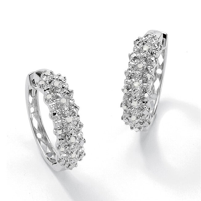 1/10 TCW Ice Diamond Huggie-Hoop Earrings in Platinum-plated Sterling Silver, WHITE, hi-res image number 0