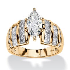 3.87 TCW Marquise-Cut Cubic Zirconia Ring in 14k Gold-plated Sterling Silver