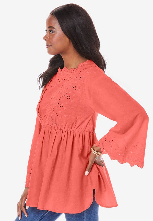 Angel-Sleeve Eyelet Tunic., , alternate image number null