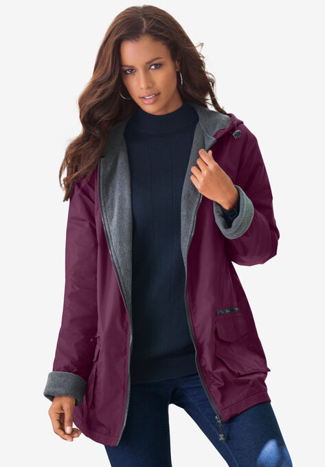 Hooded Jacket with Fleece Lining, DARK BERRY, hi-res image number null