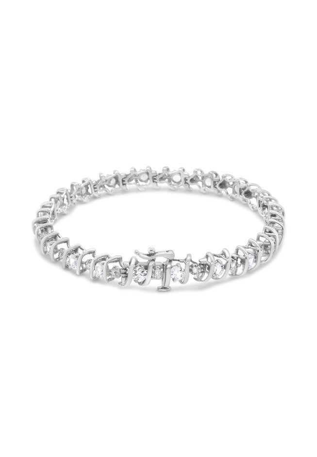 Sterling Silver Gemstone & Round Diamond Tennis Bracelet White Sapphire April Birthstone, , alternate image number 3